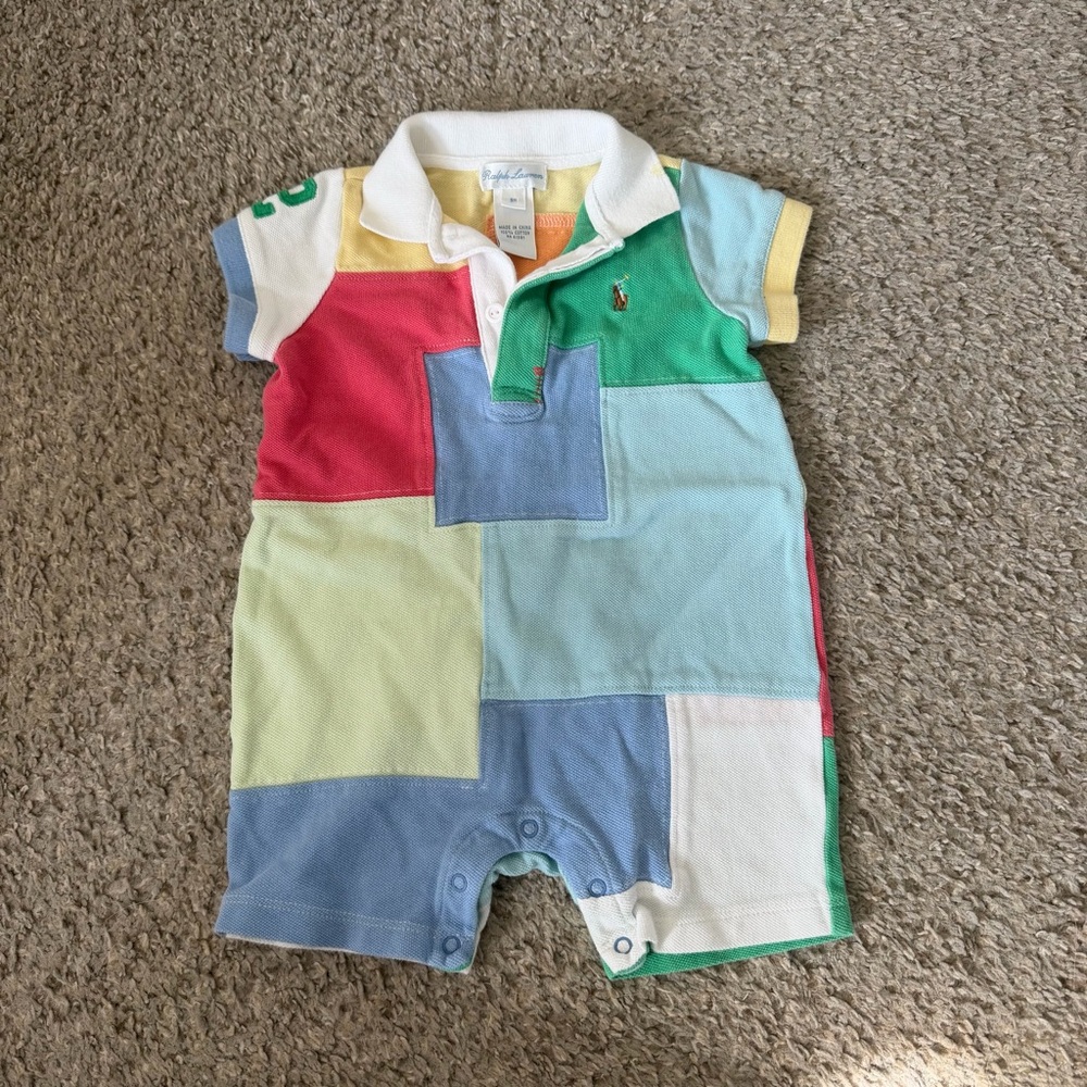Baby Ralph Lauren 6-9M Colorful Patchwork Baby Romper Vintage Onesie